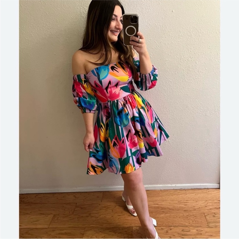 Anthropologie Hutch Babette Off Shoulder Shorts Romper sz: 2 XS Multi Tropical